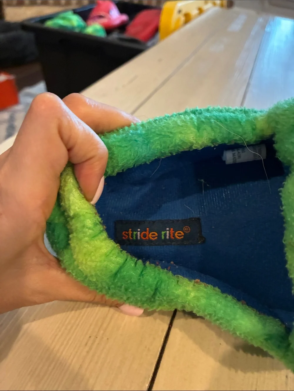 Stride Rite Green Plush Dinosaur Slip-Ons